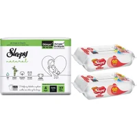 Sleepy Natural Avantaj Paket 4 Numara Organik Cırtlı Bebek Bezi + 2 Adet Sleepy Islak Havlu 90 Lı