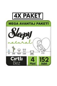 Sleepy Natural Maxi 4 Numara Organik Cırtlı Bebek Bezi 4x152 Adet