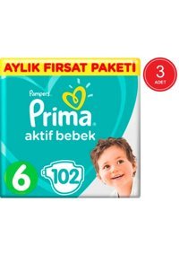 Prima Aktif Bebek 6 Numara Cırtlı Bebek Bezi 102 Adet