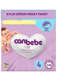 Canbebe Maxi Aylık Süper Fırsat Paketi 4 Numara Bantlı Bebek Bezi 228 Adet