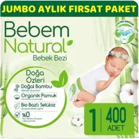 Bebem Natural Doğa Özleri Yenidoğan 1 Numara Organik Cırtlı Bebek Bezi 400 Adet