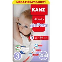 Kanz Ultra-Dry Midi 3 Numara Cırtlı Bebek Bezi 256 Adet