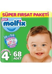 Molfix 3D Maxi Plus 4 + Numara Cırtlı Bebek Bezi 68 Adet