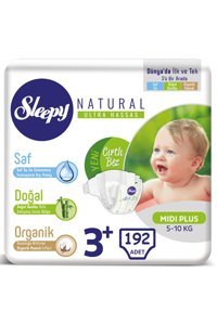 Sleepy Natural Ultra Hassas 3 + Numara Organik Cırtlı Bebek Bezi 6x32 Adet