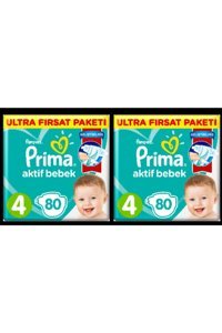 Prima Aktif Bebek 4 Numara Cırtlı Bebek Bezi 2x80 Adet