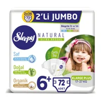 Sleepy Natural Ultra Hassas XL Plus 6 + Numara Organik Cırtlı Bebek Bezi 2x36 Adet