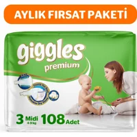 Giggles Premium Midi 3 Numara Cırtlı Bebek Bezi 108 Adet