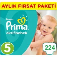 Prima Aktif Bebek 5 Numara Cırtlı Bebek Bezi 224 Adet