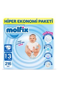 Molfix Midi 3 Numara Bantlı Bebek Bezi 216 Adet