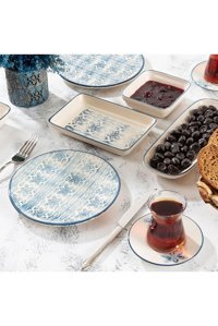 Bernardo Blue Branch Yuvarlak Desenli 24 Parça 6 Kişilik Stoneware Kahvaltı Takımı Mavi