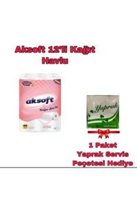 Aksoft 2 Katlı 12'li Rulo Kağıt Havlu + Servis Peçetesi Hediyeli