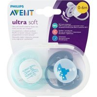 Philips Avent Ultra Soft SCF222/01 0-6 Ay Delikli Ortodontik Yenidoğan Kiraz Uçlu Damaklı Silikon 2'li Emzik Mavi