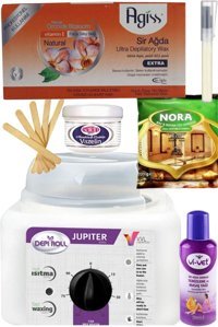 Depiroll Jüpiter 1+1 Kazanlı Ağda Makinesi + Naturel El Ağdası + Spatula + Temizleme Yağı + Tüy Dökücü + Vazelin