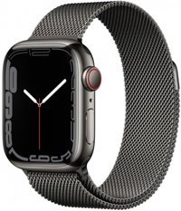 Apple Watch Series 7 Cellular Apple Uyumlu WatchOS Su Geçirmez 41 mm Metal Örgü Kordon Kare Unisex Sim Kartlı Akıllı Saat Siyah