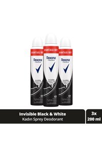 Rexona Invisible On Black+White Clothes Pudrasız Ter Önleyici Antiperspirant Sprey Kadın Deodorant 3x200 ml