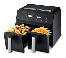 Rexon Dual-Cooker Airfryer 8 lt İki Hazneli Led Ekranlı Yağsız Sıcak Hava Fritözü Siyah