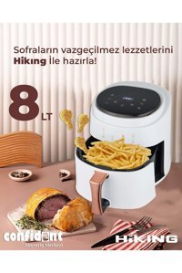 Hiking HKG-507 Airfryer 8 lt Tek Hazneli Led Ekranlı Yağsız Sıcak Hava Fritözü Beyaz