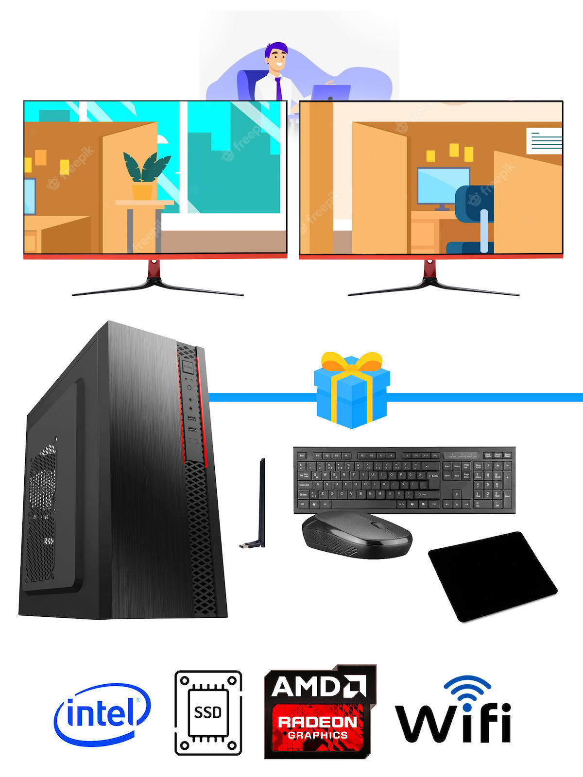 Ramtech Workforce OF310-242 Harici Radeon R5 230 Ekran Kartlı AMD Ryzen 7 i3 10100F 8 GB Ram DDR4 256 GB SSD Mid Tower
 FreeDos Masaüstü Bilgisayar