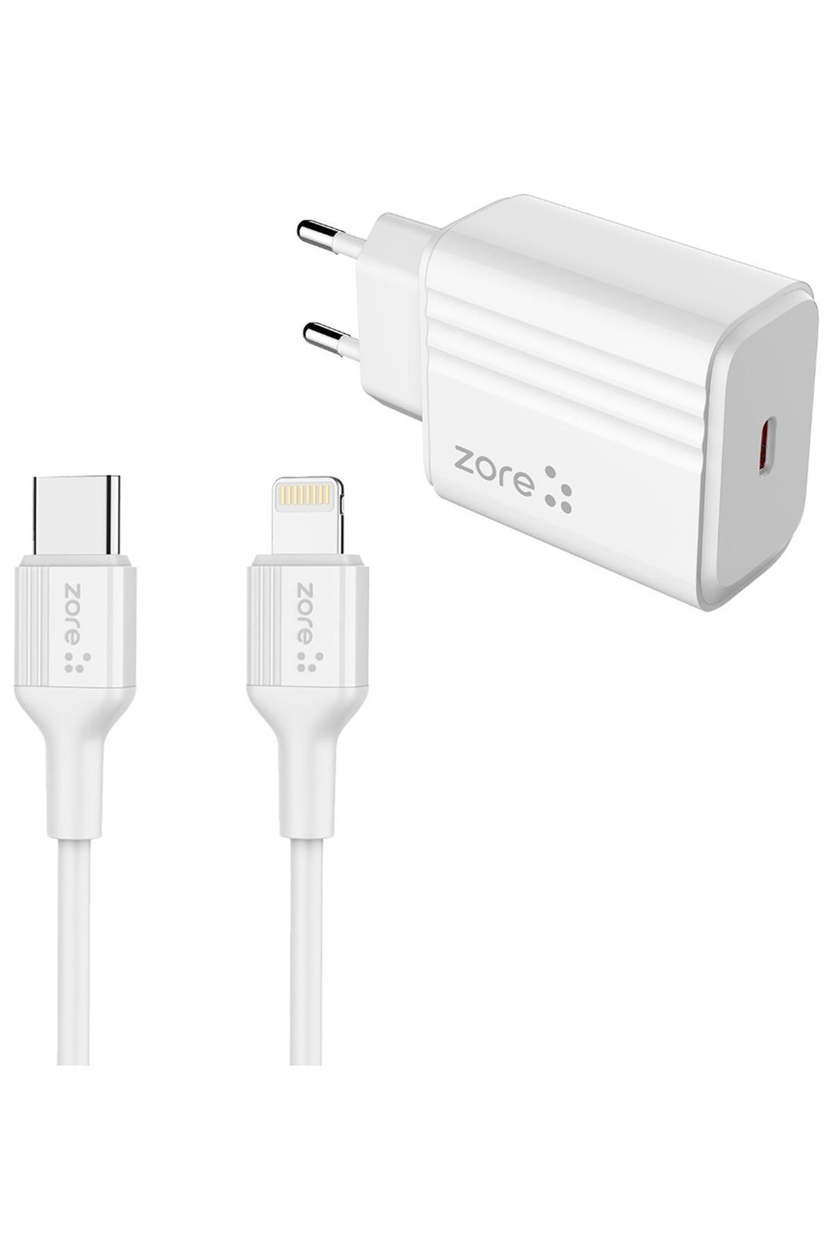 Zore PL2 iPhone Lightning - Type-C Kablolu 20 W Hızlı Şarj Aleti Beyaz