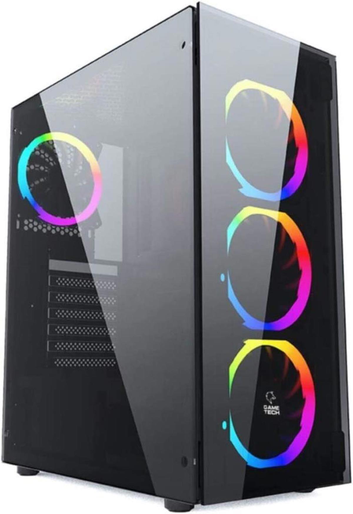 Gametech Ares Rainbow 4 RGB Mesh 4 Fanlı Siyah Dikey Kullanım ATX Oyuncu Bilgisayar Kasası