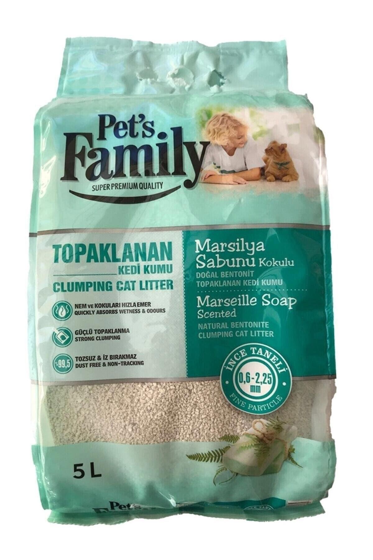 Pets Family Marsilya Sabunu Kokulu Topaklanan İnce Taneli Bentonit Kedi Kumu 5 lt