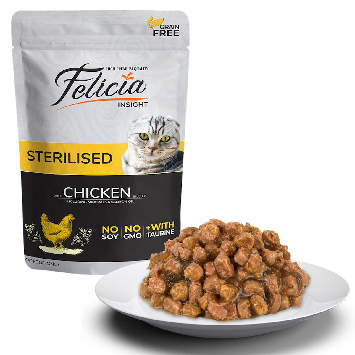 Felicia Insight Kısırlaştırılmış Tavuklu Yaş Kedi Maması 12x85 gr