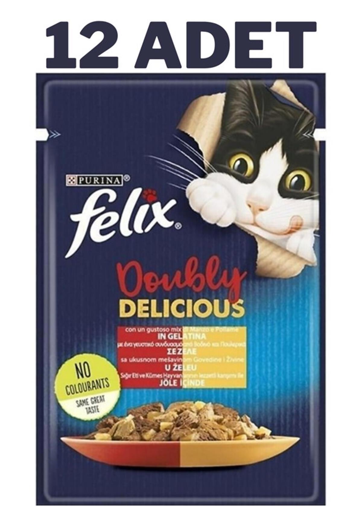 Felix Doubly Delicious Etli Yetişkin Yaş Kedi Maması 12x85 gr