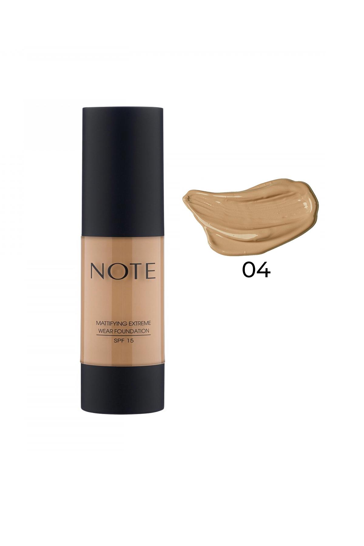 Note Mattifying Extreme Wear 04 Doğal Bej Güneş Koruyuculu Likit Tüp Fondöten 35 ml