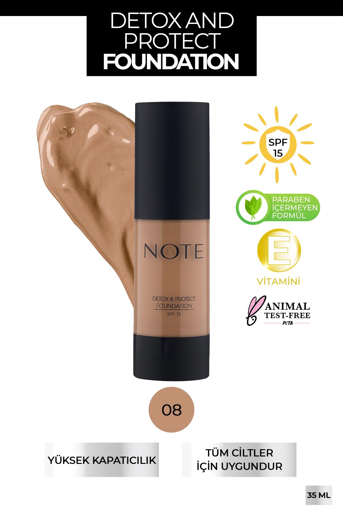 Note Detox & Protect 08 Sunny Güneş Koruyuculu Likit Tüp Fondöten 30 ml