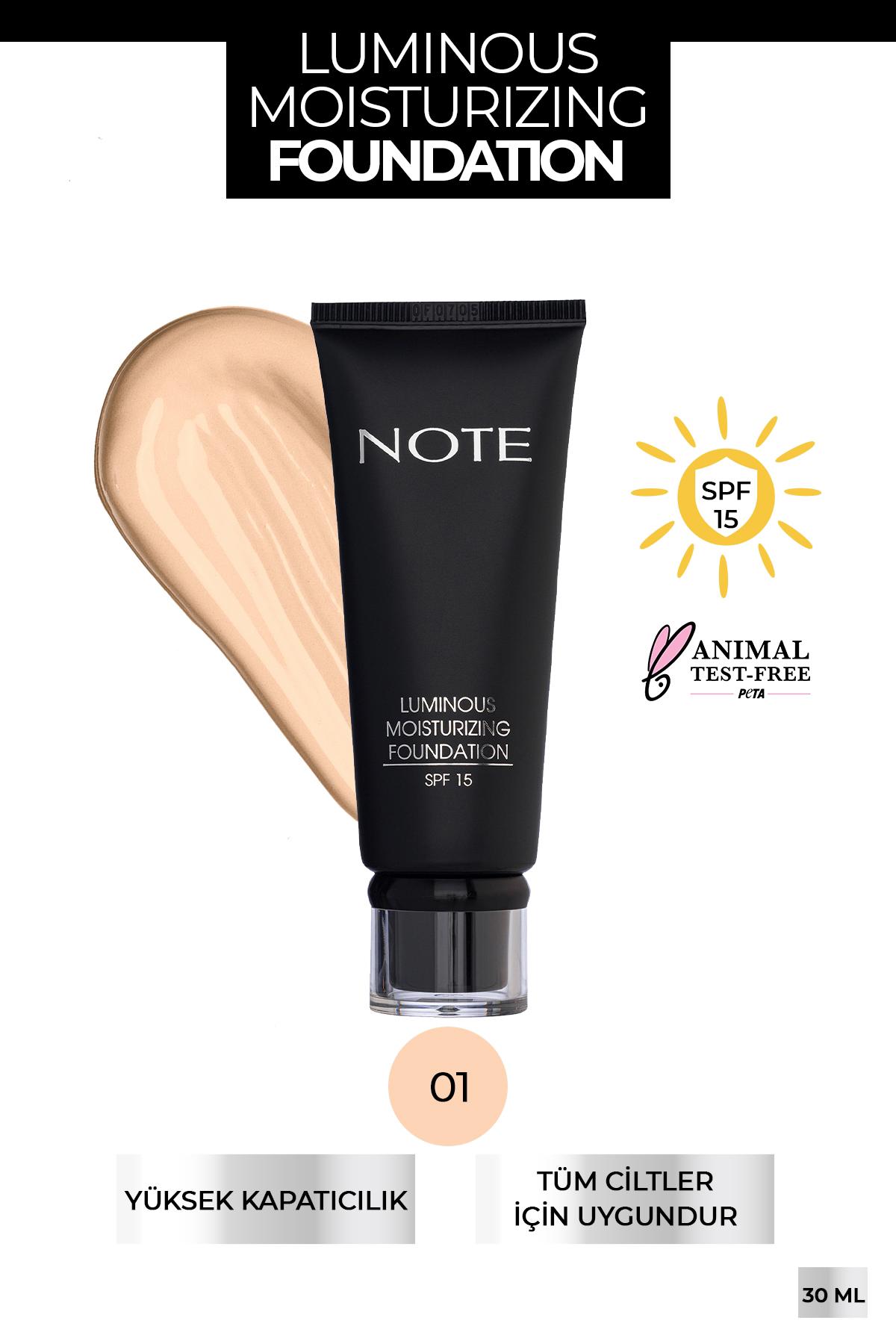 Note Luminous Moisturizing 01 Beige Güneş Koruyuculu Krem Tüp Fondöten 35 ml