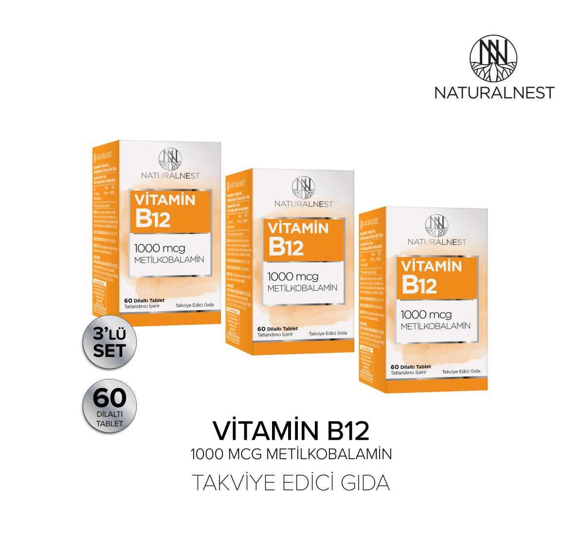 Naturalnest B12 Sade Unisex Vitamin 3x60 Kapsül