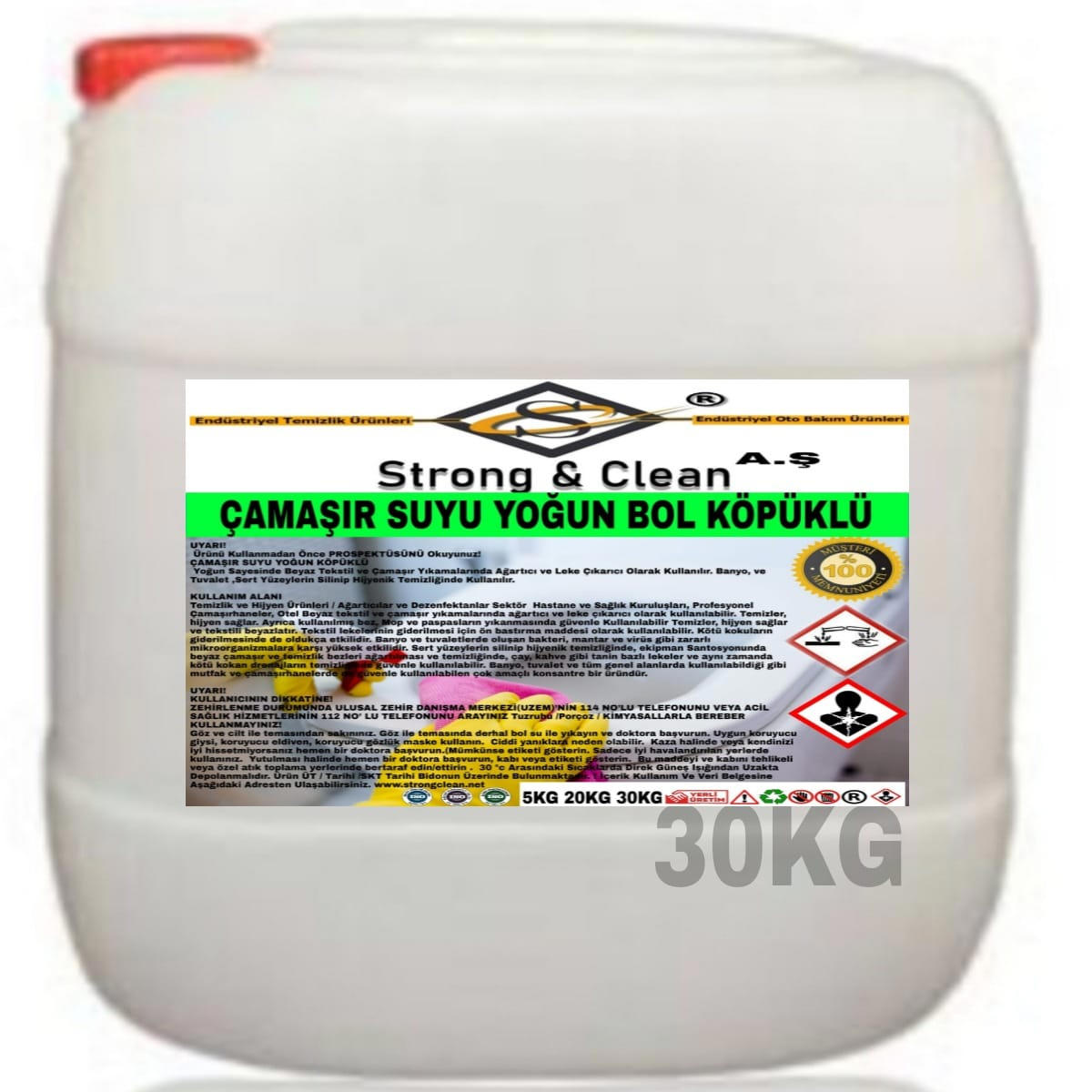 Strong & Clean Yoğun Bol Köpüklü Renkliler İçin Sıvı Çamaşır Suyu 30 kg