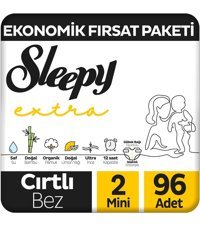 Sleepy Extra 2 Numara Organik Göbek Oyuntulu Cırtlı Bebek Bezi 96 Adet