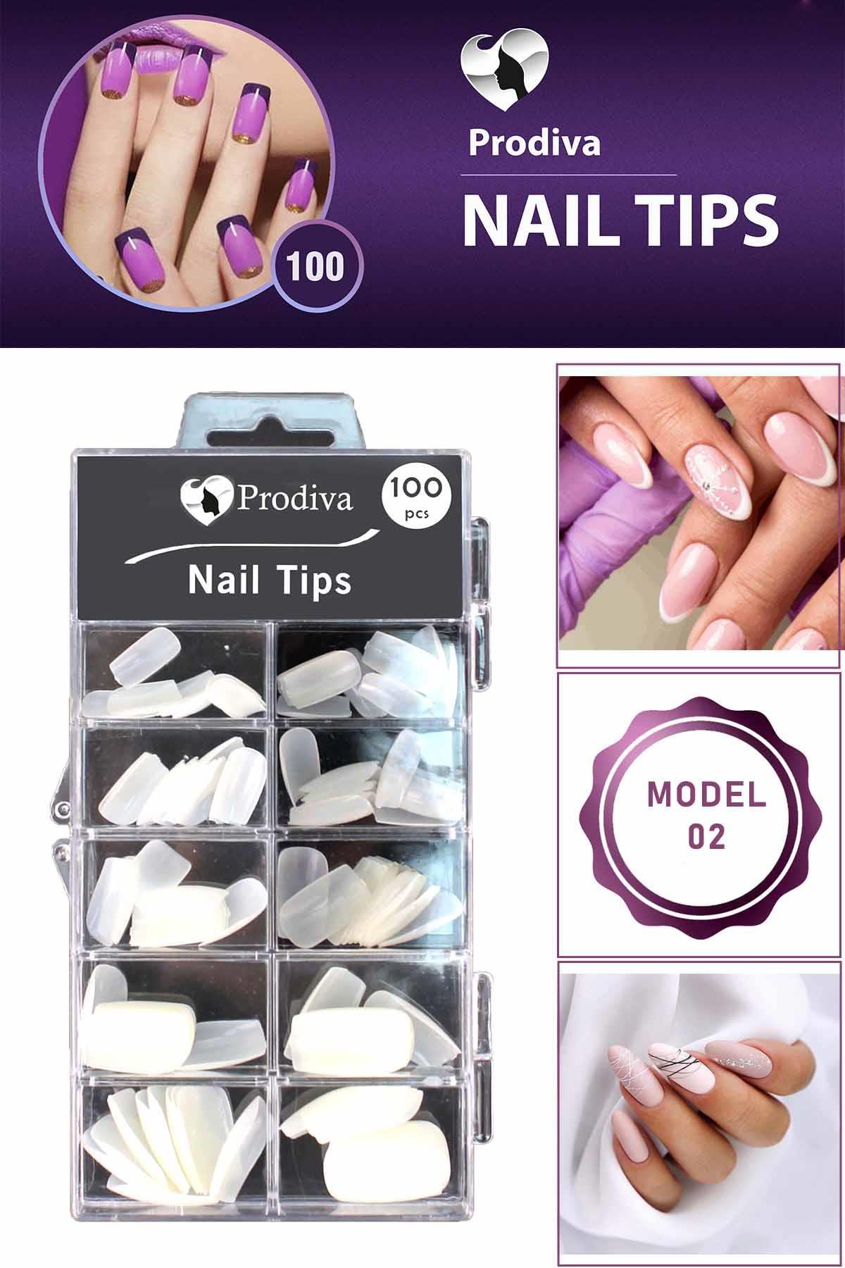 Prodiva Nail Tips 2 No Naturel 100'lü Kare Beyaz Takma Tırnak