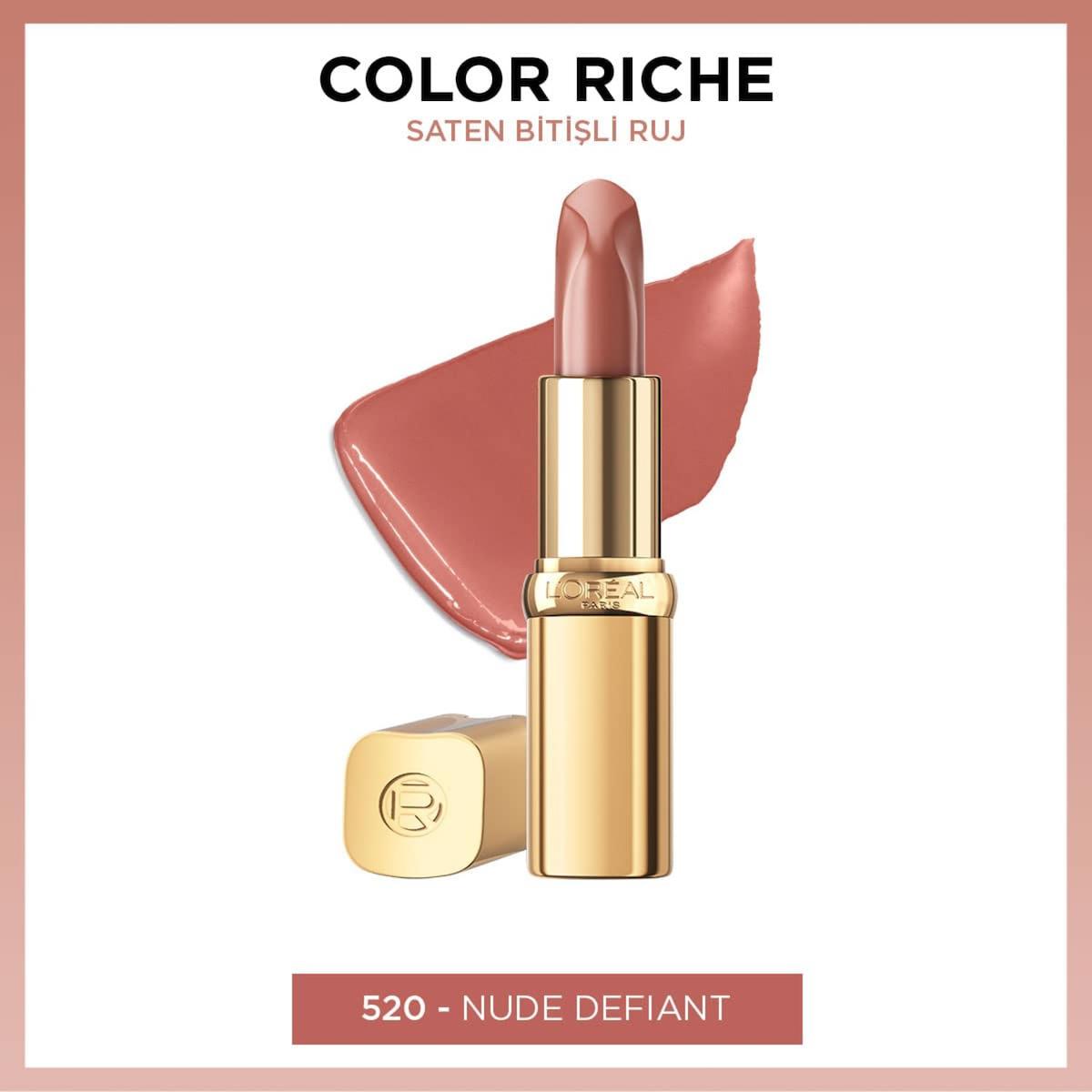 L'Oréal Paris 520 Nude Defiant Parlak Krem Lipstick Ruj