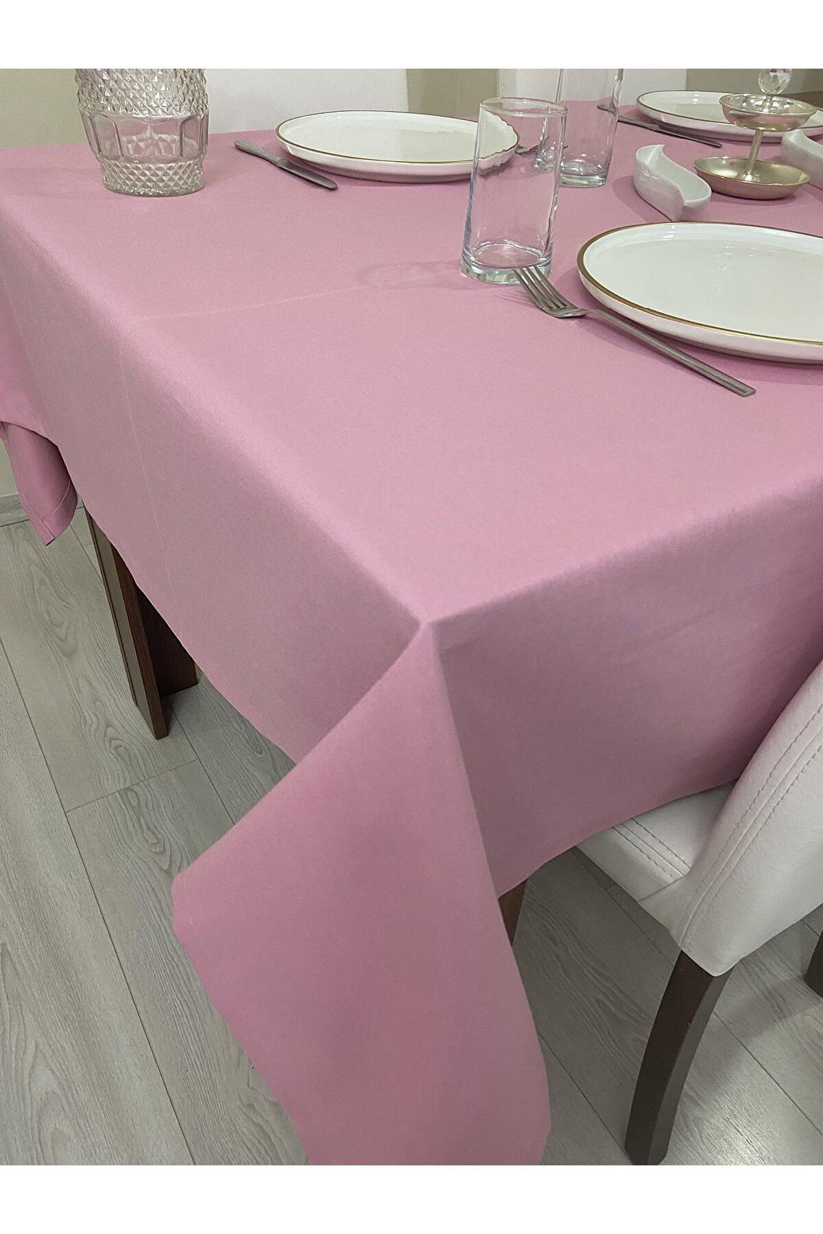 Zeren Home Pamuk 150 x 220 cm Dertsiz Dikdörtgen Masa Örtüsü Pembe