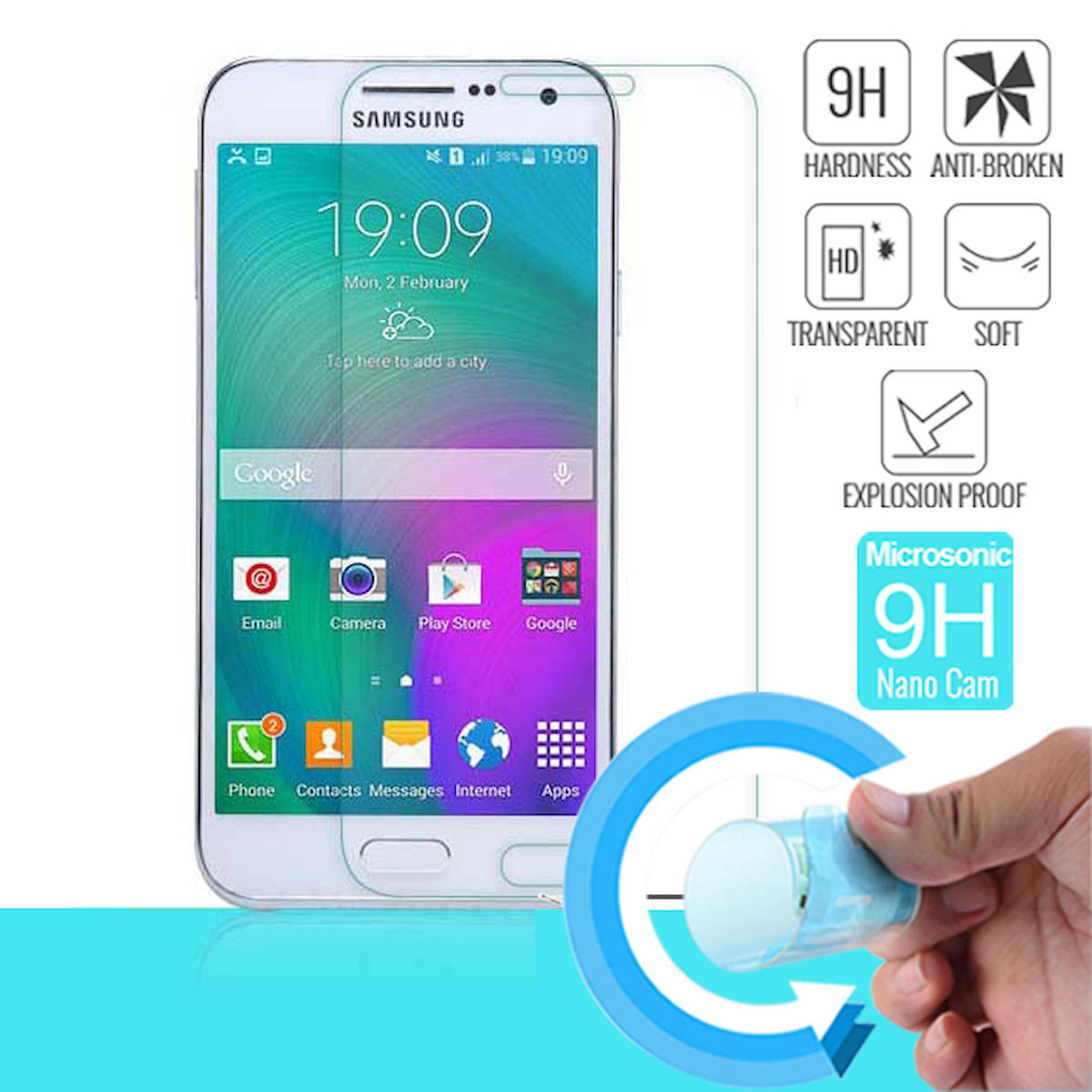 Microsonic Samsung Galaxy E7 Kırılmaz Temperli Cam Parlak Ekran Koruyucu