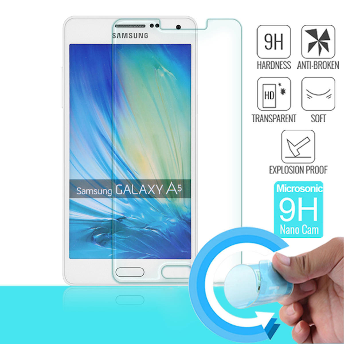 Microsonic Samsung Galaxy A5 Kırılmaz Temperli Cam Parlak Ekran Koruyucu