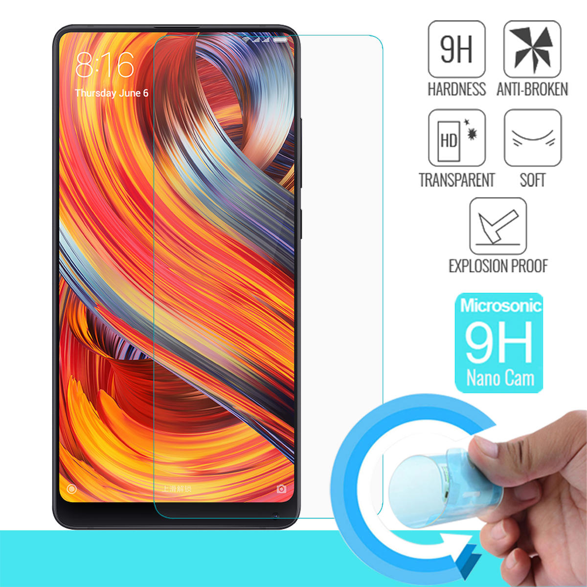 Microsonic Xiaomi Mi Mix 2 Kırılmaz Temperli Cam Parlak Ekran Koruyucu