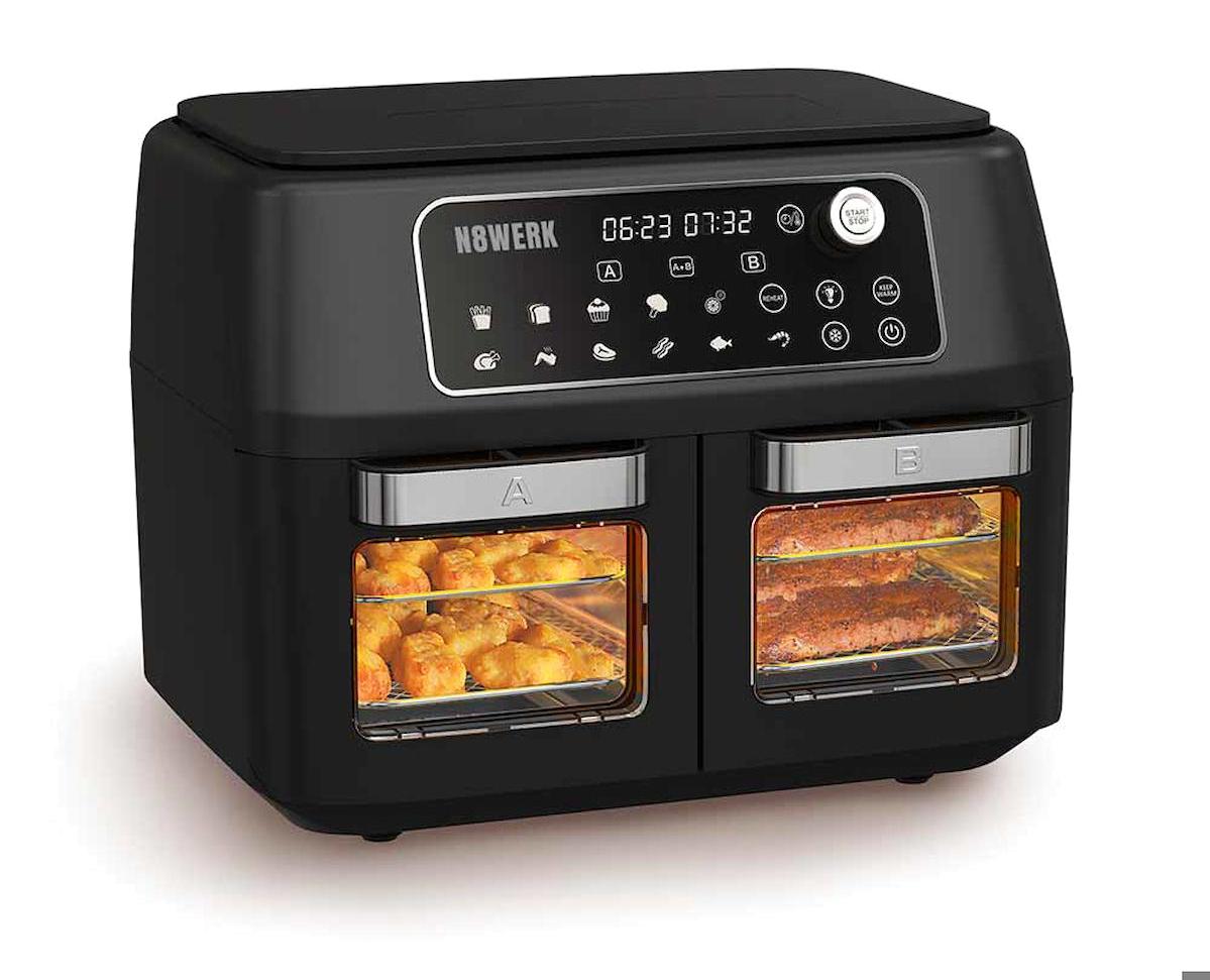 N8werk Hot Airfryer 11 lt İki Hazneli Led Ekranlı Sıcak Hava Fritözü Siyah