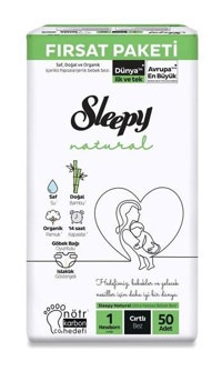 Sleepy Natural 1 Numara Bantlı Bebek Bezi 50'li