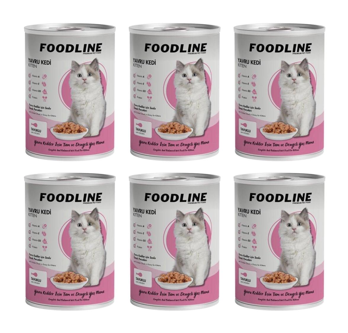 Foodline Yavru Tavuklu Parça Etli-Soslu Yaş Kedi Maması 6x400 gr