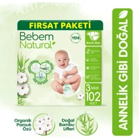 Bebem Natural 3 Numara Cırtlı Bebek Bezi 102 Adet