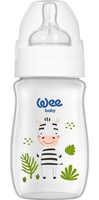 Wee Baby Silikon Kulplu Desenli Gri Biberon 250 ml