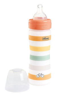 Chicco Wellbeing Silikon Gaz Yapmayan Antikolik 2+ Ay Desenli Gri Biberon 250 ml