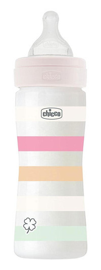 Chicco Wellbeing Silikon Gaz Yapmayan Antikolik Yenidoğan Yavaş Akışlı 0+ Ay Desenli Pembe Biberon 250 ml