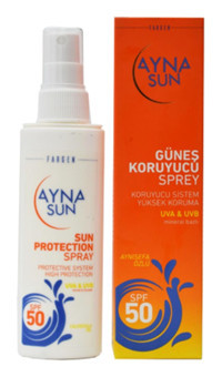 Ayna Sun Protecion Sprey 50 Faktör Tüm Ciltler İçin Leke Karşıtı Nemlendirici Yağsız Suya Dayanıklı Yüz ve Vücut Güneş Kremi 100 ml