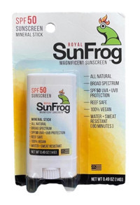 Royal Sunfrog Stick 50 Faktör Tüm Ciltler İçin Leke Karşıtı Nemlendirici Yağsız Suya Dayanıklı Yüz ve Vücut Güneş Kremi 14 gr