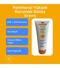 Panthenol Sun Cream 50 Faktör Hassas Ciltler İçin Leke Karşıtı Nemlendirici Yağsız Suya Dayanıklı Yüz ve Vücut Güneş Kremi 100 ml