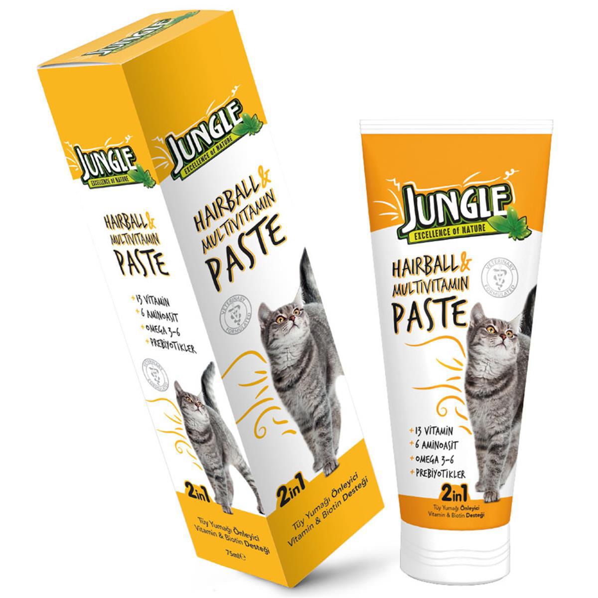 Jungle Hairball B Vitamini D Vitamini E Vitamini Multivitamin Tüy Dökme Yetişkin Kedi Vitamini Macun 75 ml